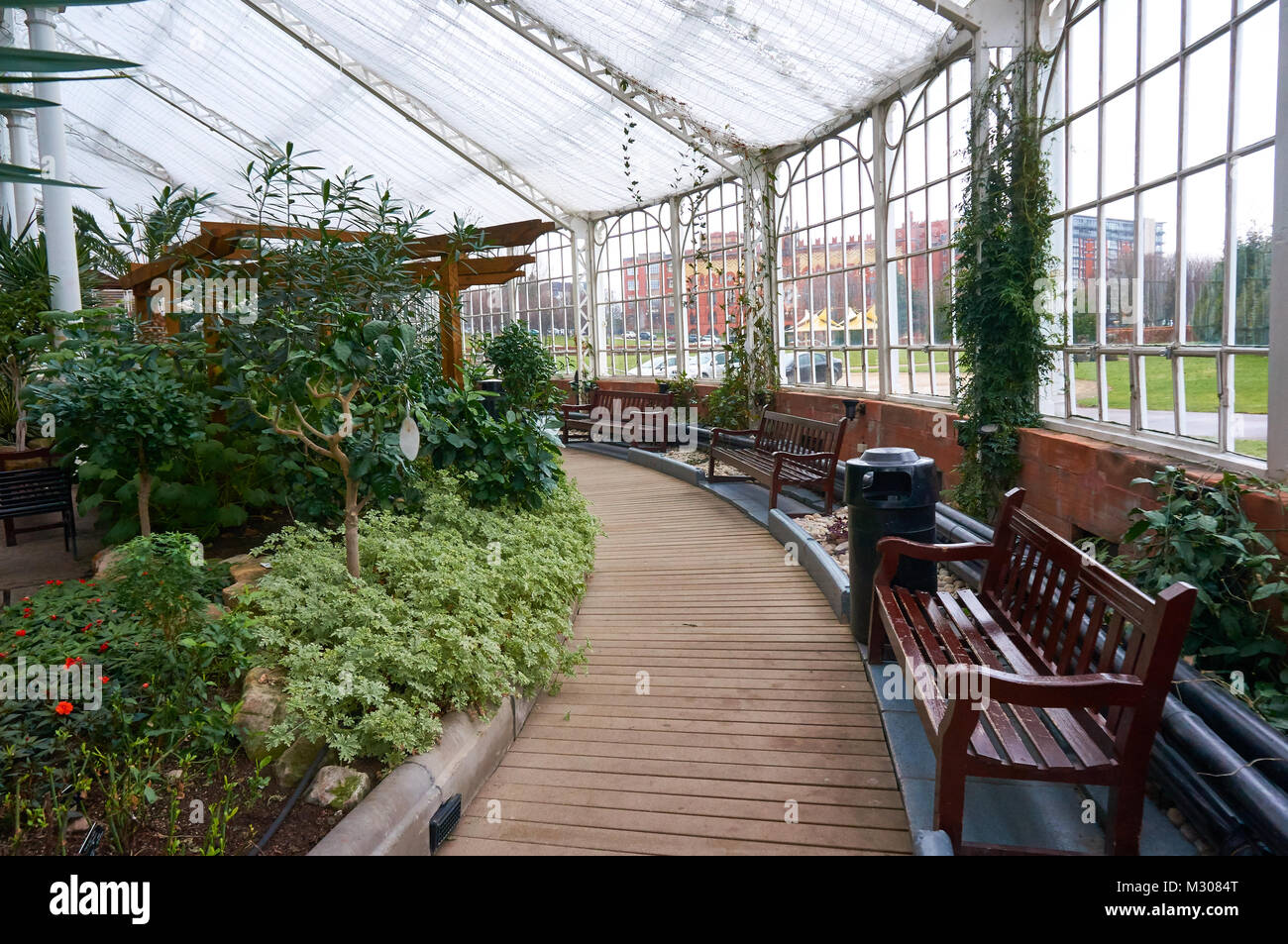 Innenraum der Wintergarten in Glasgow Green Park, Großbritannien Stockfoto