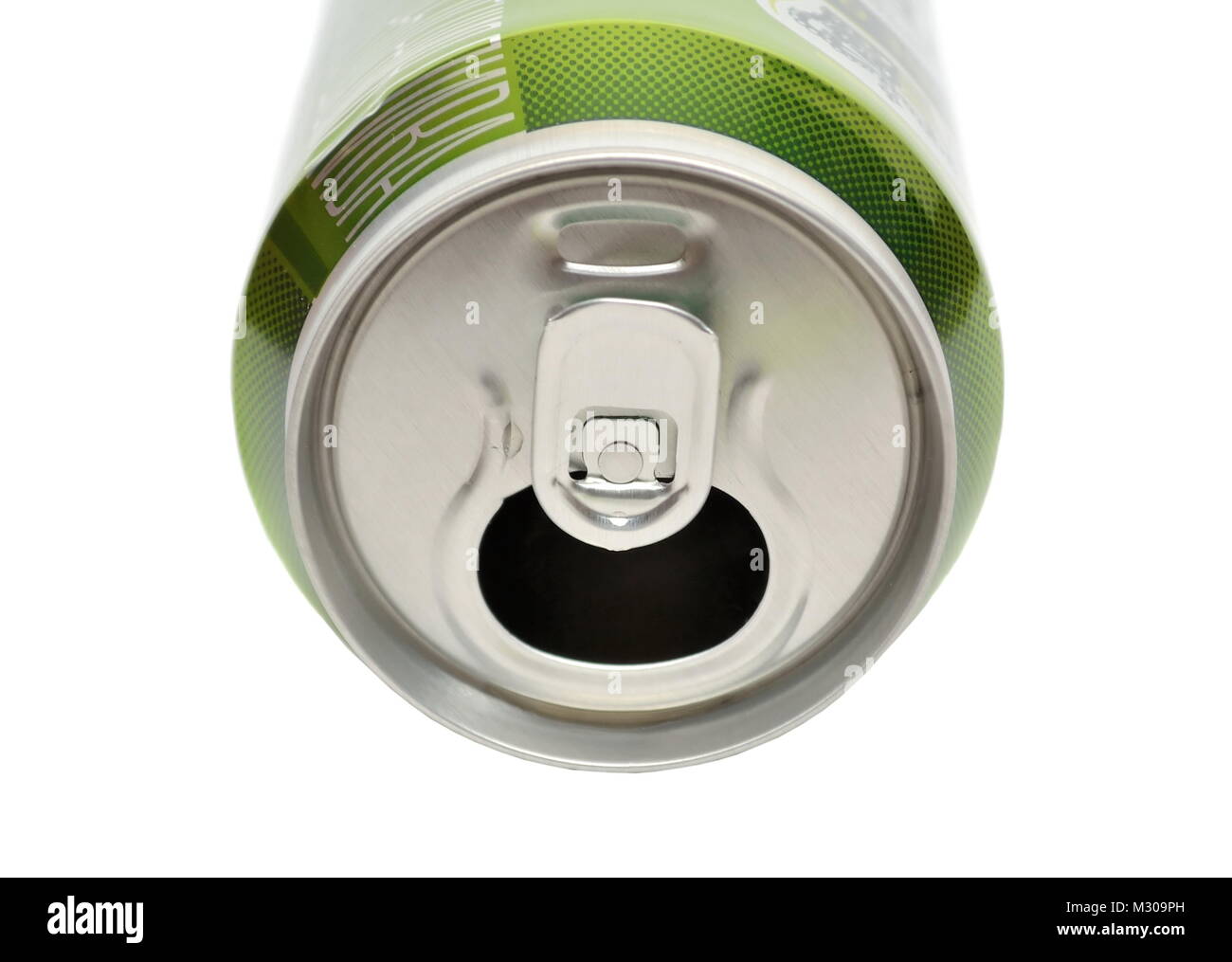 Geöffnet Aluminium kann für Softdrinks oder Bier isoliert auf weißem Stockfoto