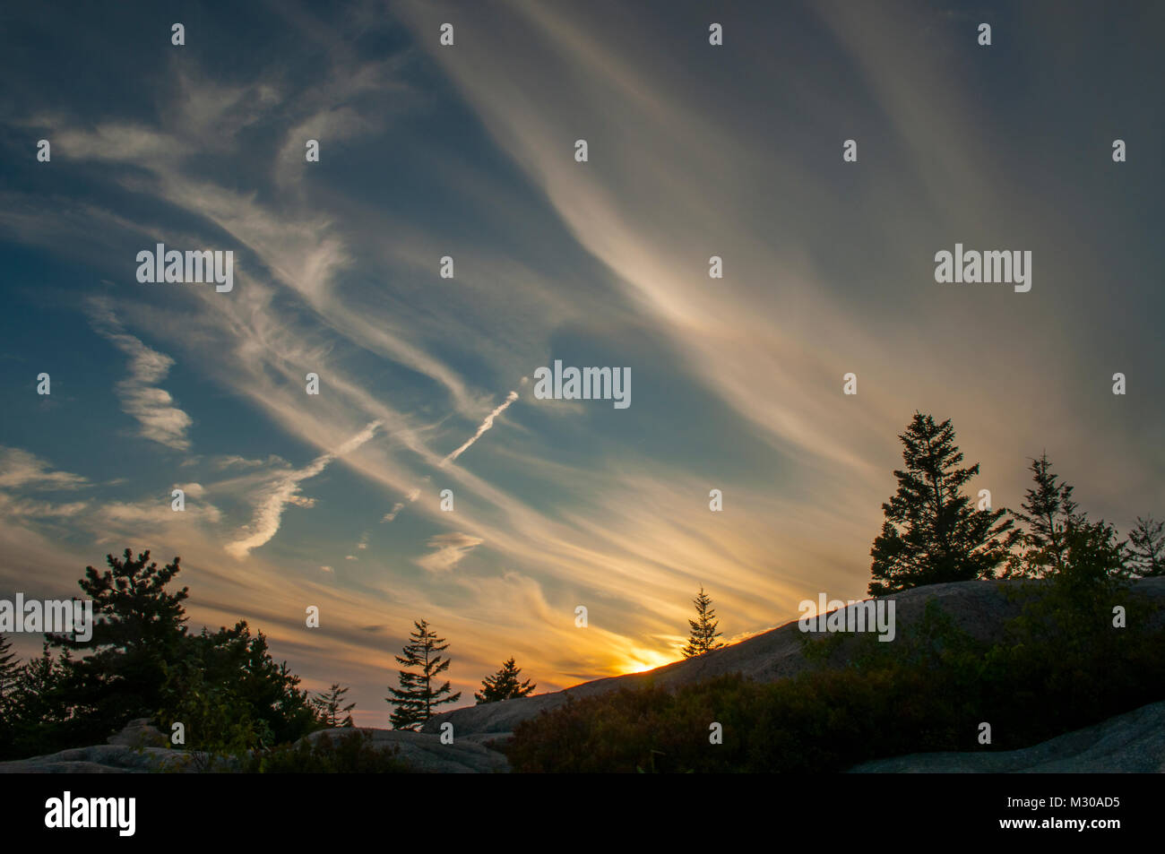 Sonnenuntergang über Gorham Mt, Acadia National Park, Maine Stockfoto