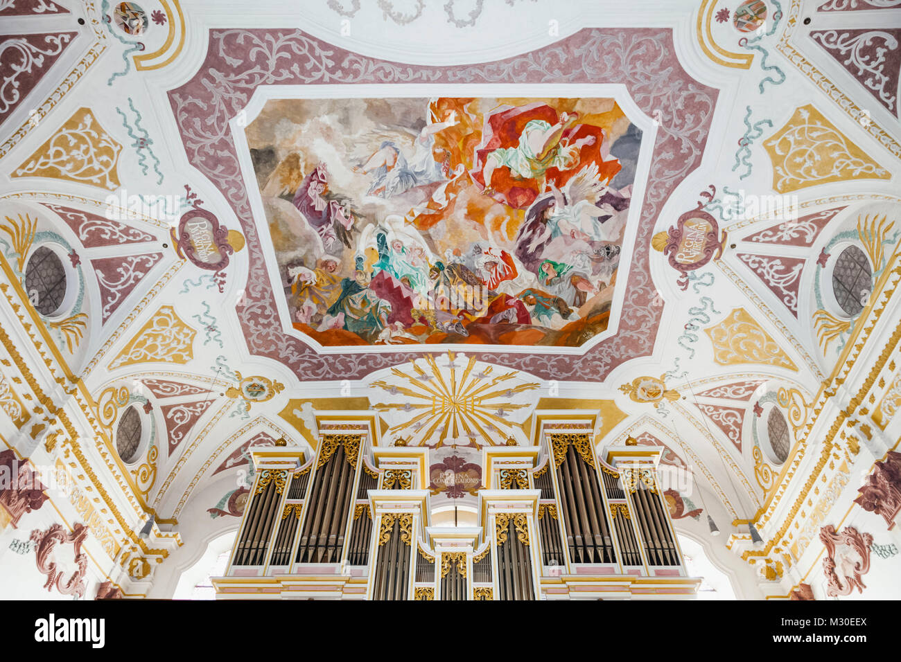 Deutschland, Bayern, München, Neuhauser Straße, Burgersaalkirche aka der Bürger Hallenkirche, die Obere Kirche, Deckenfresken Stockfoto