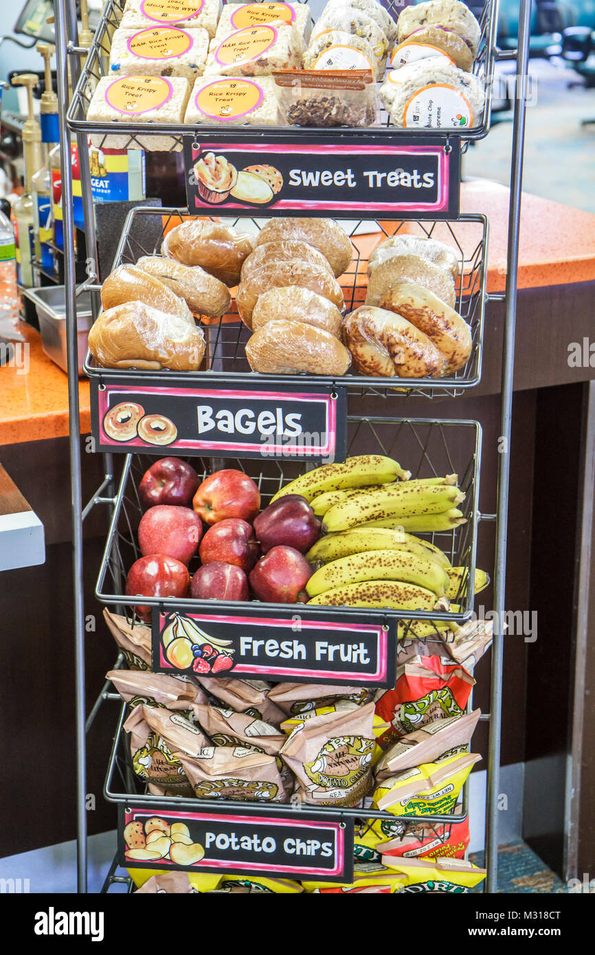 Miami Florida, MIA, Miami International Airport, Café, Fast Food, Guava Java, Obst, Bagel, Süßes, Kartoffelchip, Vitrine, Snack, FL100701008 Stockfoto