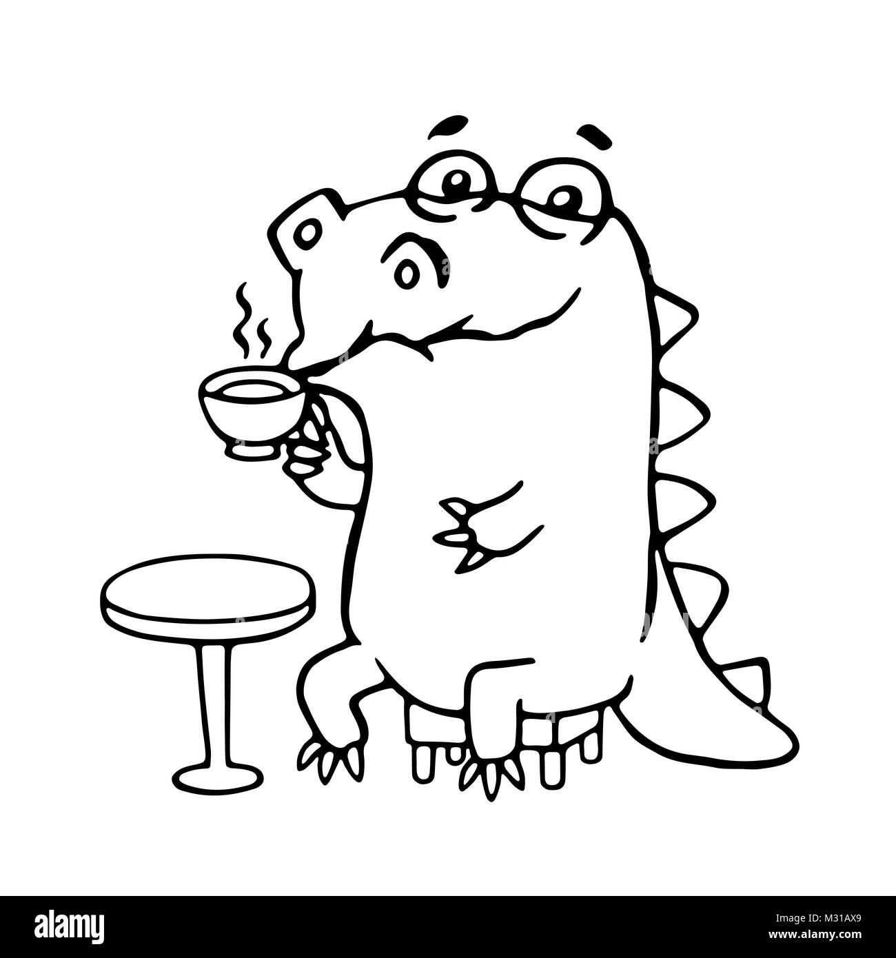 Niedliche Dinosaurier in Cafe. Lustige cartoon Charakter. Stockfoto