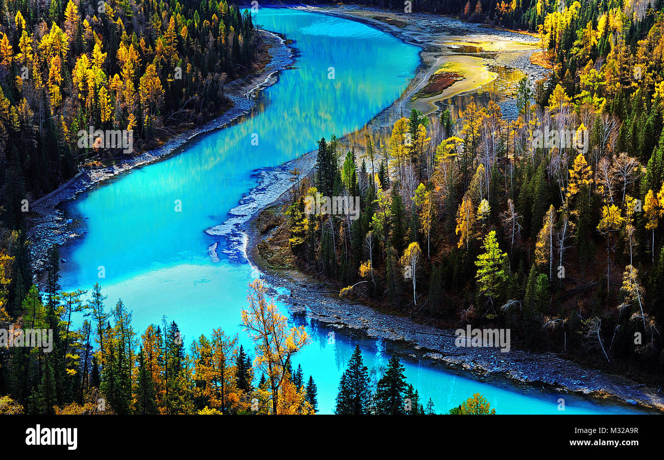 Xinjiang Kanas Moon Bay Stockfoto