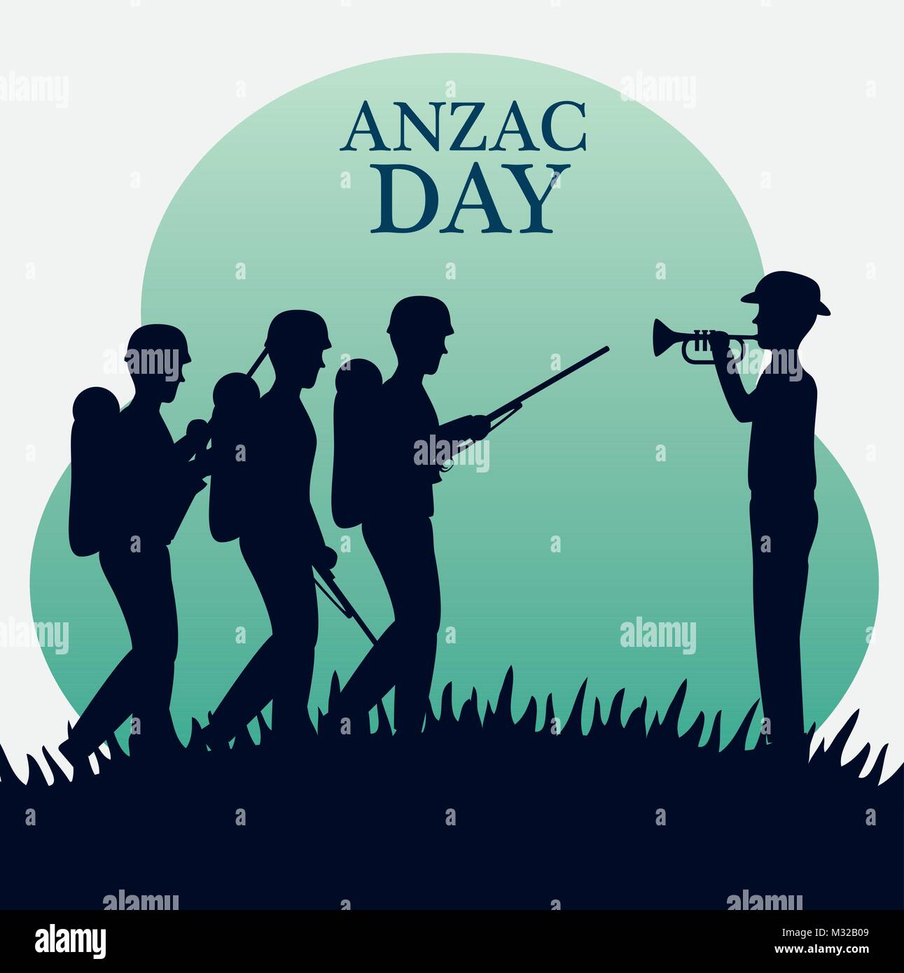 Anzac Day mit Silhouette Soldaten im Feld Stock Vektor