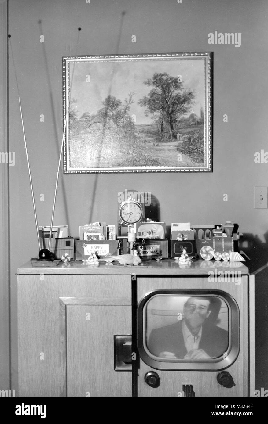 Immer noch leben Der TV top in einem amerikanischen Home in den 1950er Jahren. Stockfoto