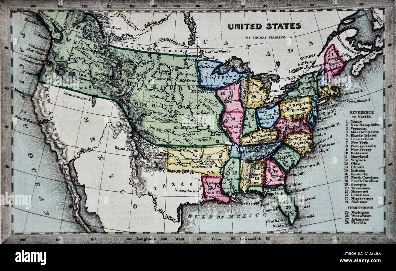 Starling 1834 Karte - Usa Missouri Gebiet Stockfoto