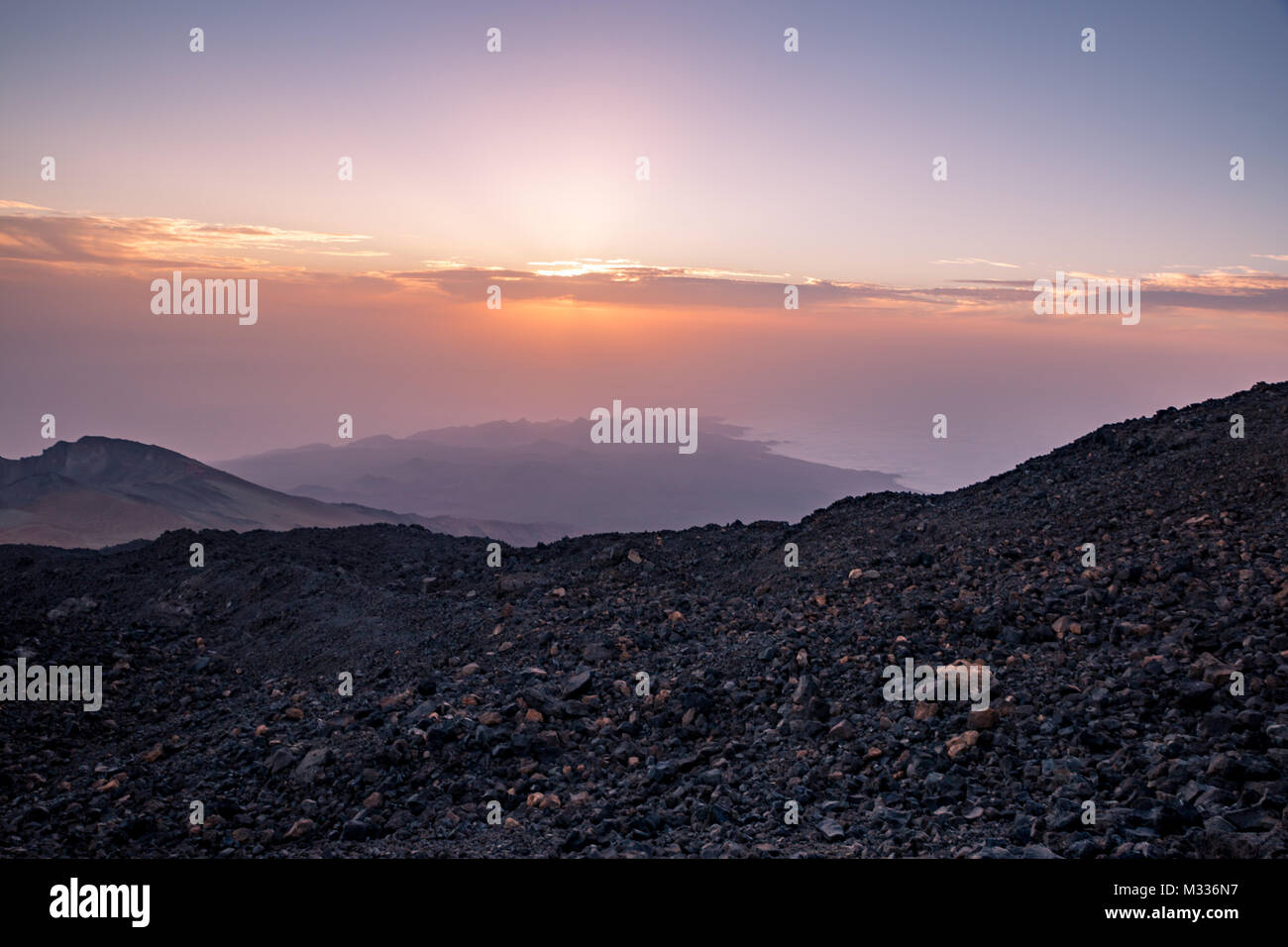 Sonnenuntergang über Küste von Teneriffa der Teide, Spanien, Europa Stockfoto
