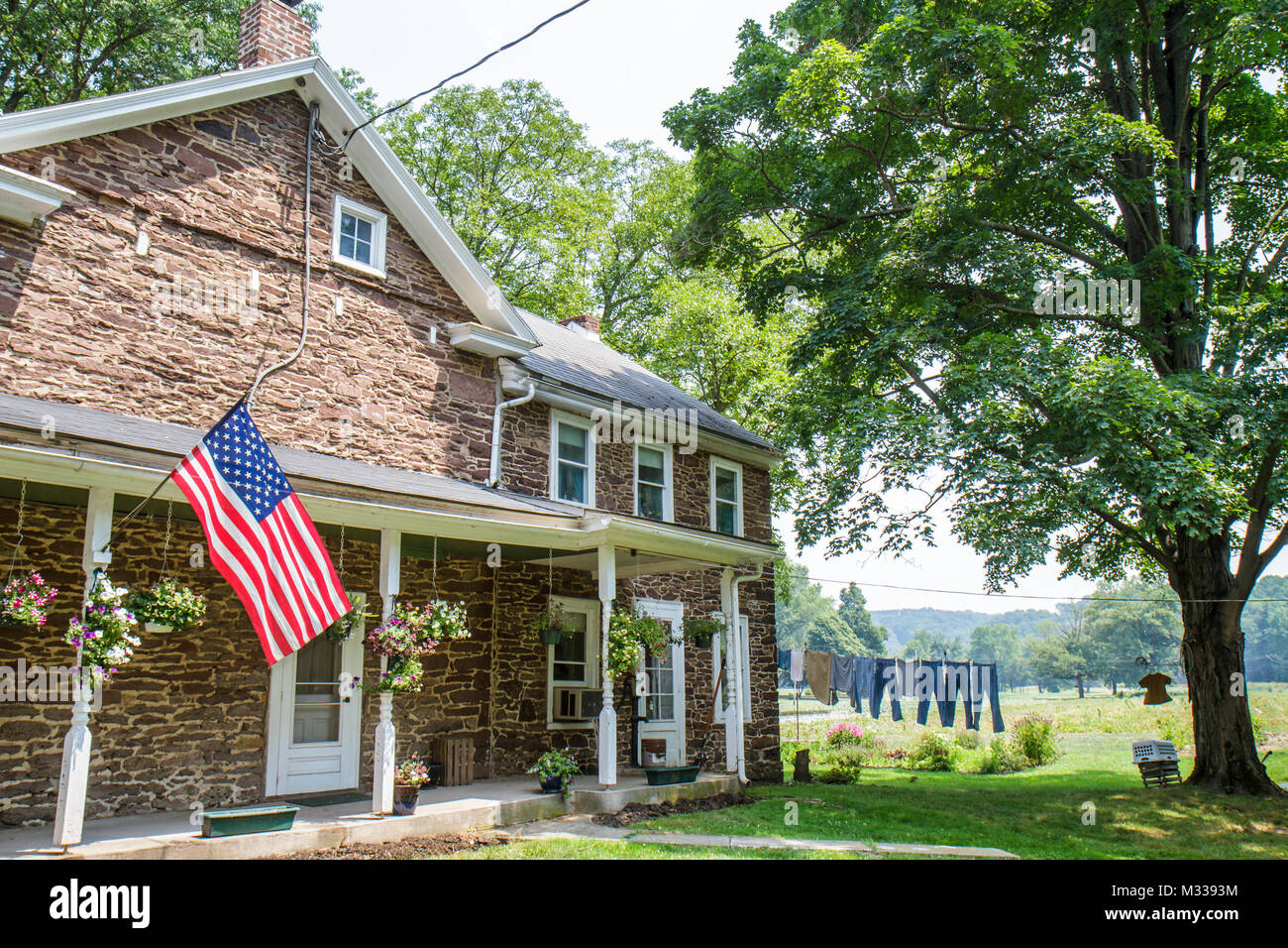 Pennsylvania, PA, Northeastern, Kintnersville, Highway Route 611, Trauger's Farm Market, Bauernhaus, Familie Familien Eltern Eltern Kinder, im Besitz von Busin Stockfoto