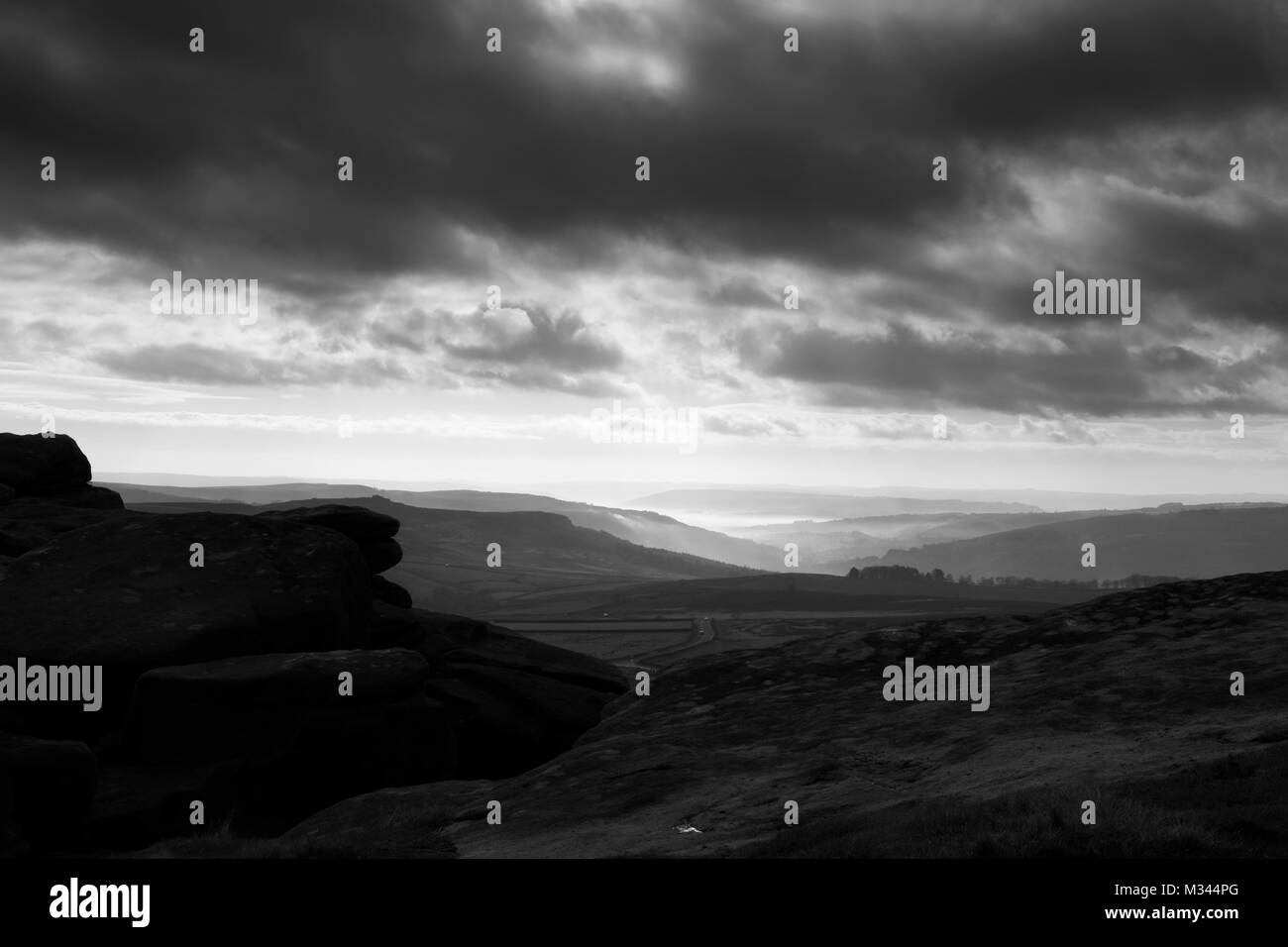 Anzeigen von Derwent Valley von stanage Edge, Peak District, Derbyshire, England, Großbritannien Stockfoto