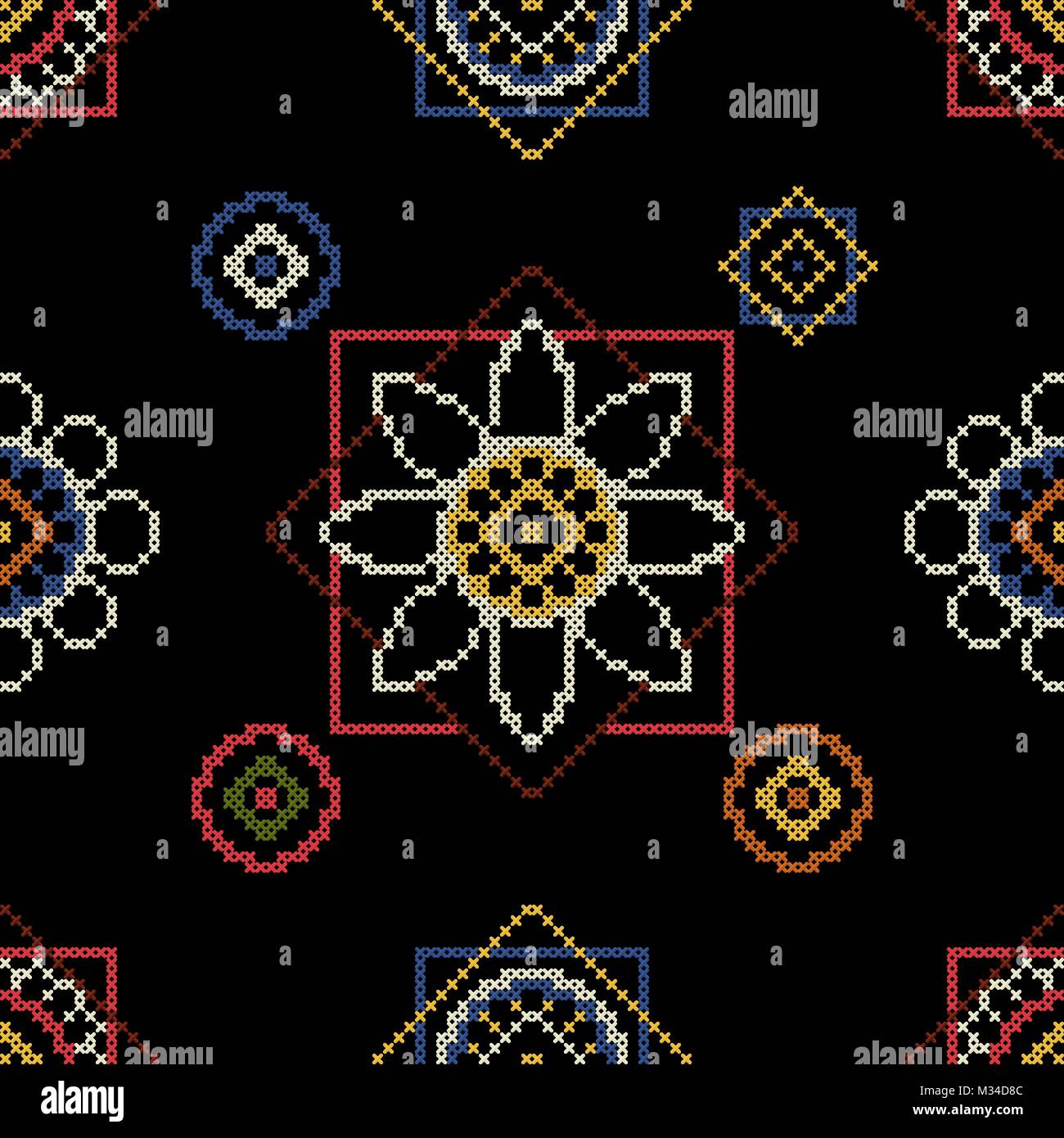 Hintergrund Cross Stitch ornaments Vector Illustration. Nahtlose Muster. Stock Vektor