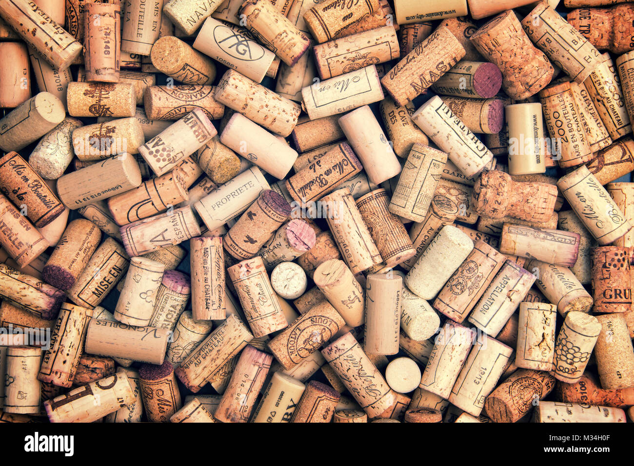 Weinkorken Hintergrund Stockfoto