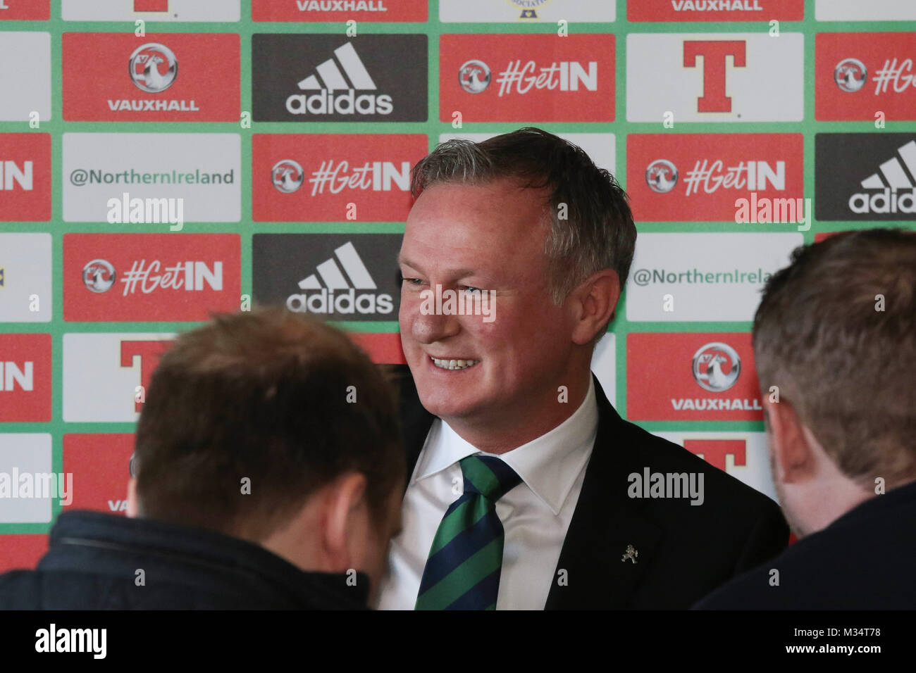 Belfast, UK. 9 Feb, 2018. Nationale Fußball-Stadion im Windsor Park, Belfast, Nordirland. 09. Februar 2018. Die Irish Football Association heute offiziell bekannt gegeben, dass Nordirland Manager Michael O'Neill eine vierjährige Vertragsverlängerung unterzeichnet hatte. O'Neill hatte bis 2020 abgeschlossen worden, aber der neue Vertrag, der längsten und meisten lukrativen Vertrag in der Geschichte des Vereins, läuft bis 2024 und kommt Wochen nach O'Neill die Scottish Football Association getroffen hatte und sich eine Gelegenheit, Gordon Strachan als Manager von Schottland zu folgen. Quelle: David Hunter/Alamy leben Nachrichten Stockfoto