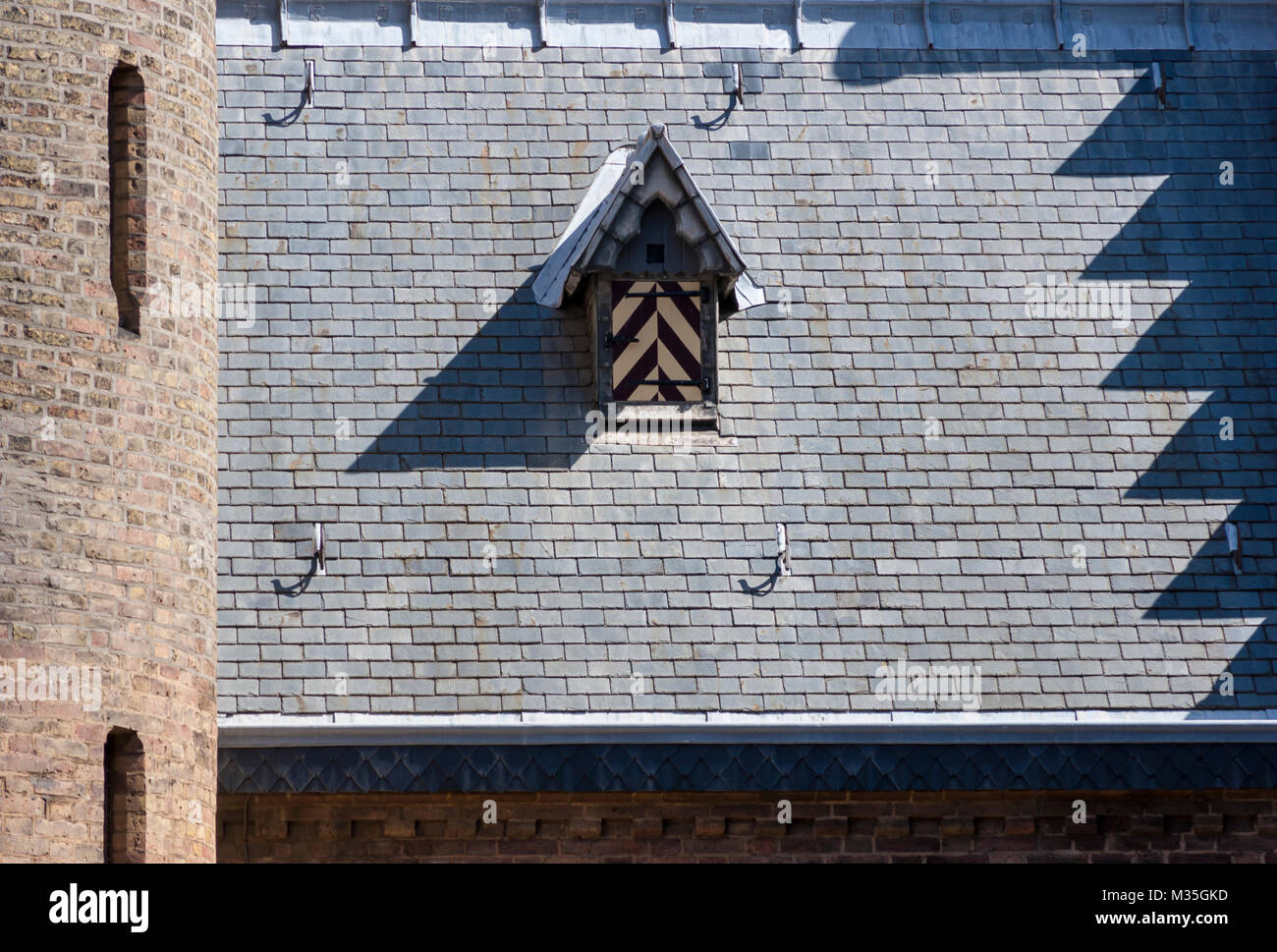 Ridderzaal. Detail der Satteldach mit Gauben. Binnenhof (Innenhof), Den Haag (Den Haag), Niederlande Stockfoto