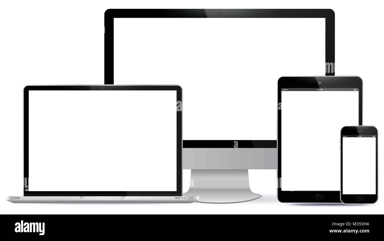 Bildschirm, Tablet-PC, Laptop, Smartphone Vector Illustration. Stock Vektor