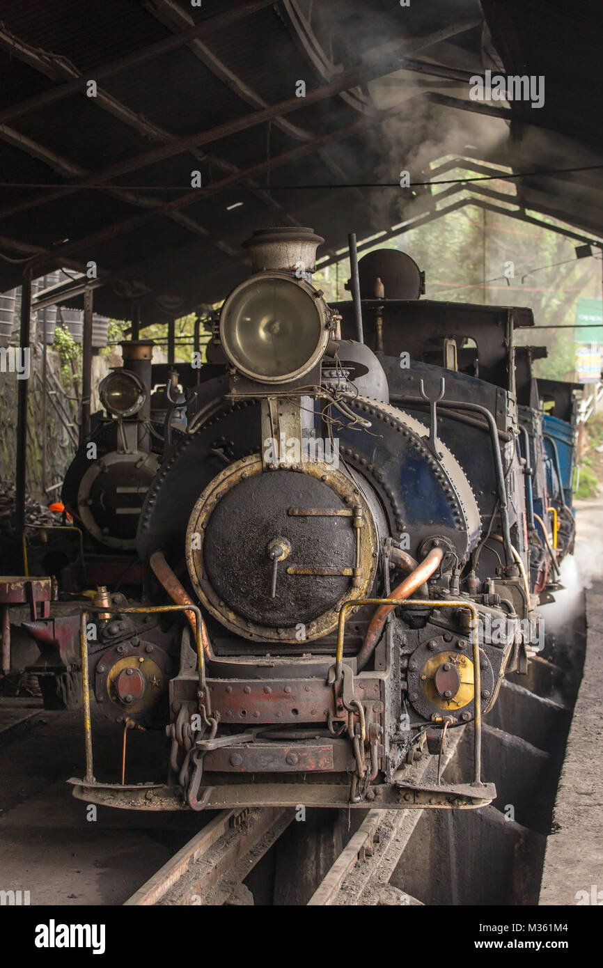 Darjeeling, Indien - 18. April 2017: Darjeeling Himalayan Railway oder Spielzeug Trainon, berühmte Touristenattraktion, hat UNESCO Weltkulturerbe Sünde. Stockfoto