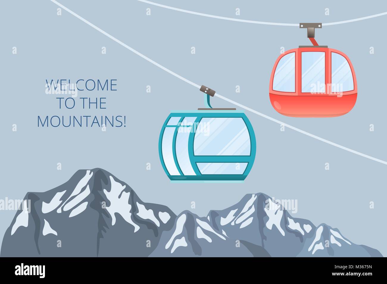 Standseilbahn. Ski-Seilbahn. Vector mountain Abbildung Stock Vektor