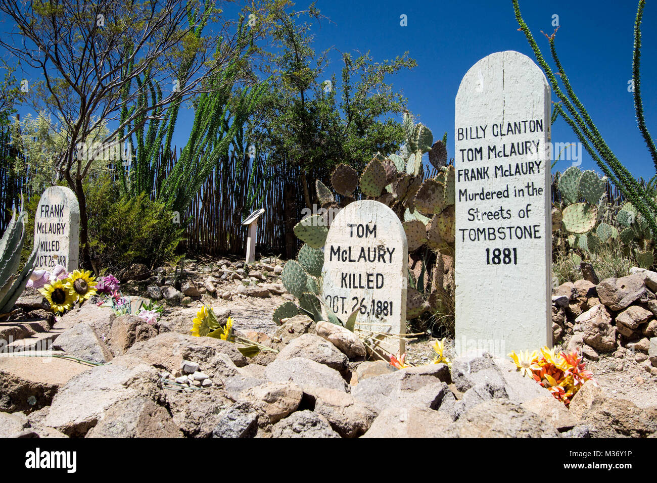 Blick auf Boot Hill Friedhof in Tombstone, Arizona Stockfoto
