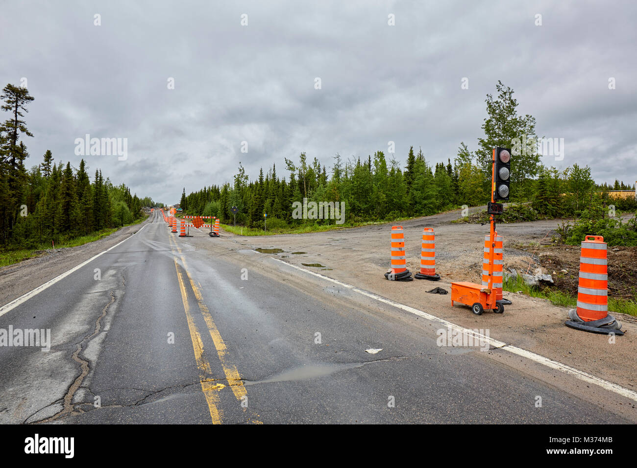 Straßenbau, Route 389, Quebec, Kanada Stockfoto