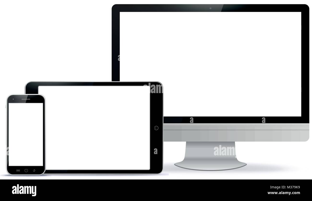 Bildschirm, Tablet PC und Mobiltelefon Vector Illustration. Stock Vektor