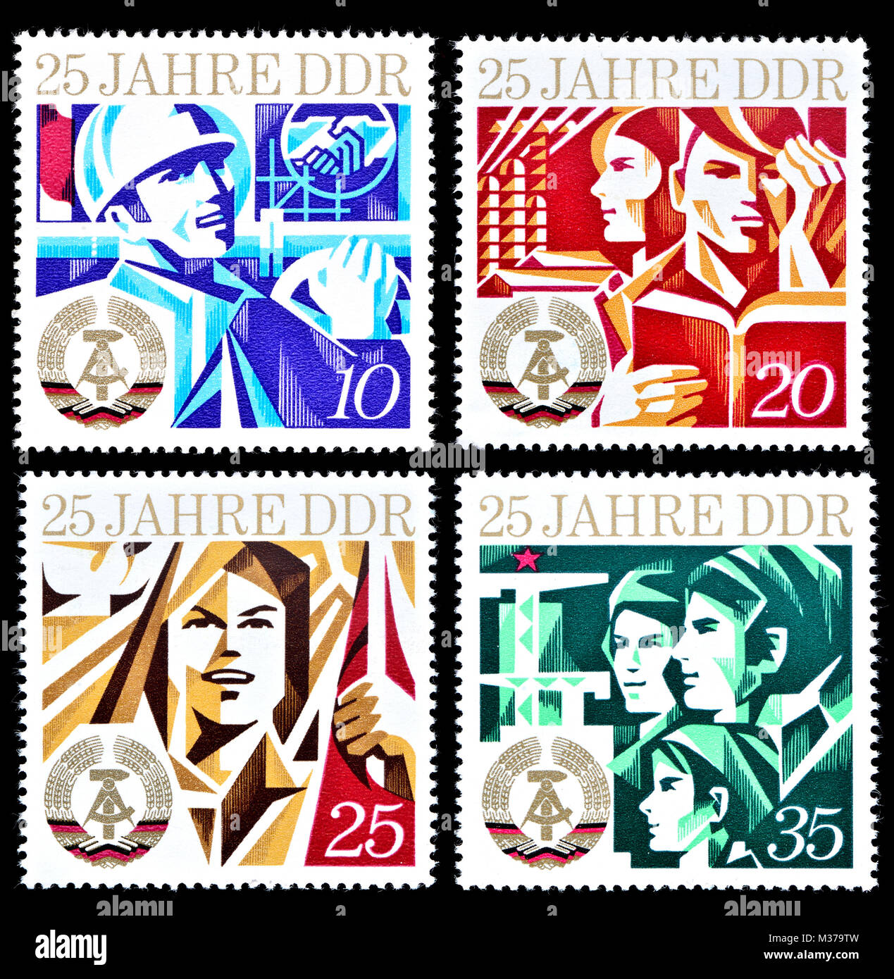 Ddr Briefmarken (1974): 25 Jahre DDR/ Deutsche Demokratische Republik. Stockfoto