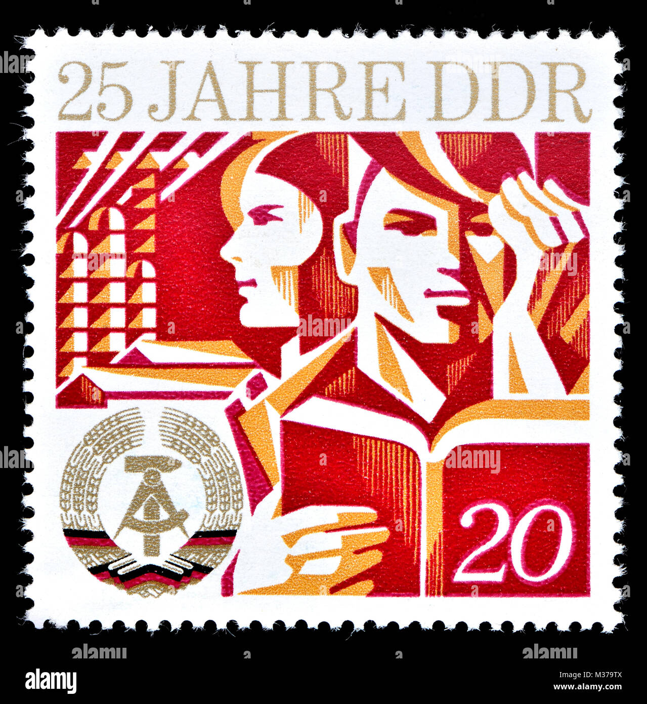 Ddr-Briefmarke (1974): 25 Jahre DDR/ Deutsche Demokratische Republik. 20 Pf Stockfoto