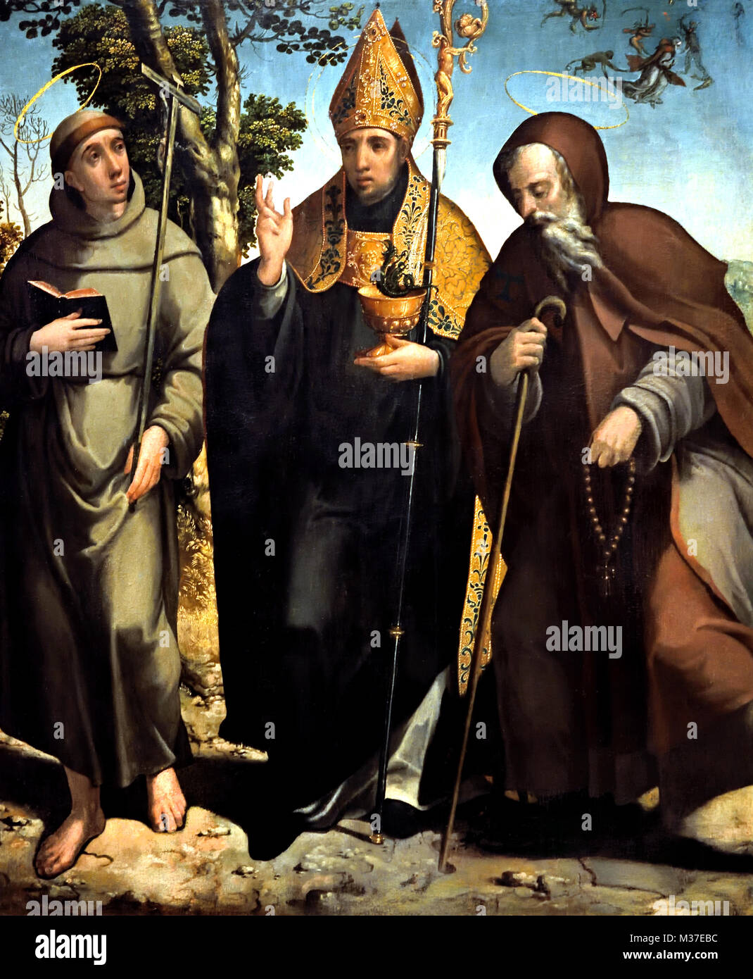 St Baise und St. Antonius, und der Abt, der Hl. Antonius, 1550 Diogo de Contreiras 1521-1563 aus dem 16. Jahrhundert Portugal, Portugiesisch (Kirche von Sao Bras, Campanario Bischofssitz) Stockfoto