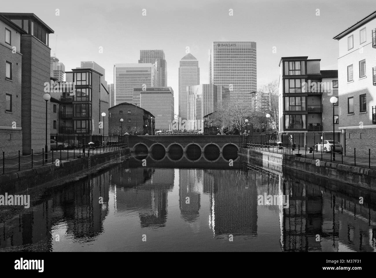Canary Wharf, Isle of Dogs, East London, UK, Blick nach Westen von der Themse Stockfoto