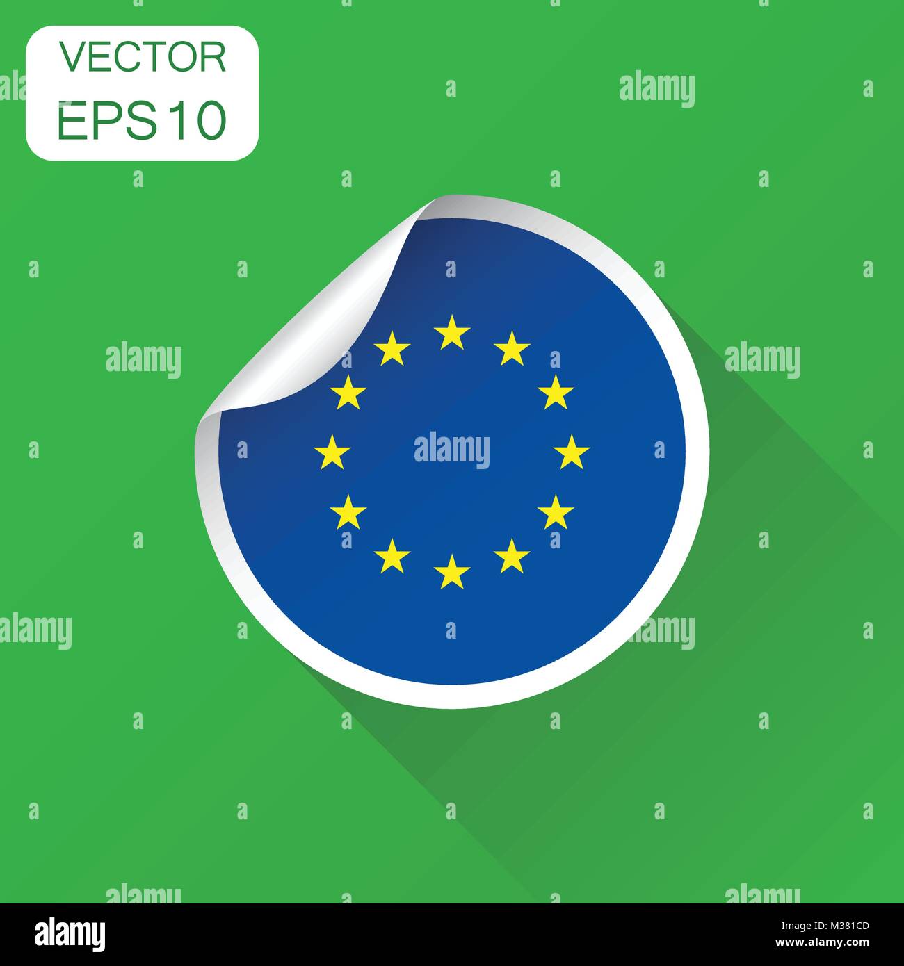 Europa union Aufkleber Flagge Symbol. Das Konzept Europa Aufkleber Piktogramm. Vector Illustration auf grünem Hintergrund mit langen Schatten. Stock Vektor