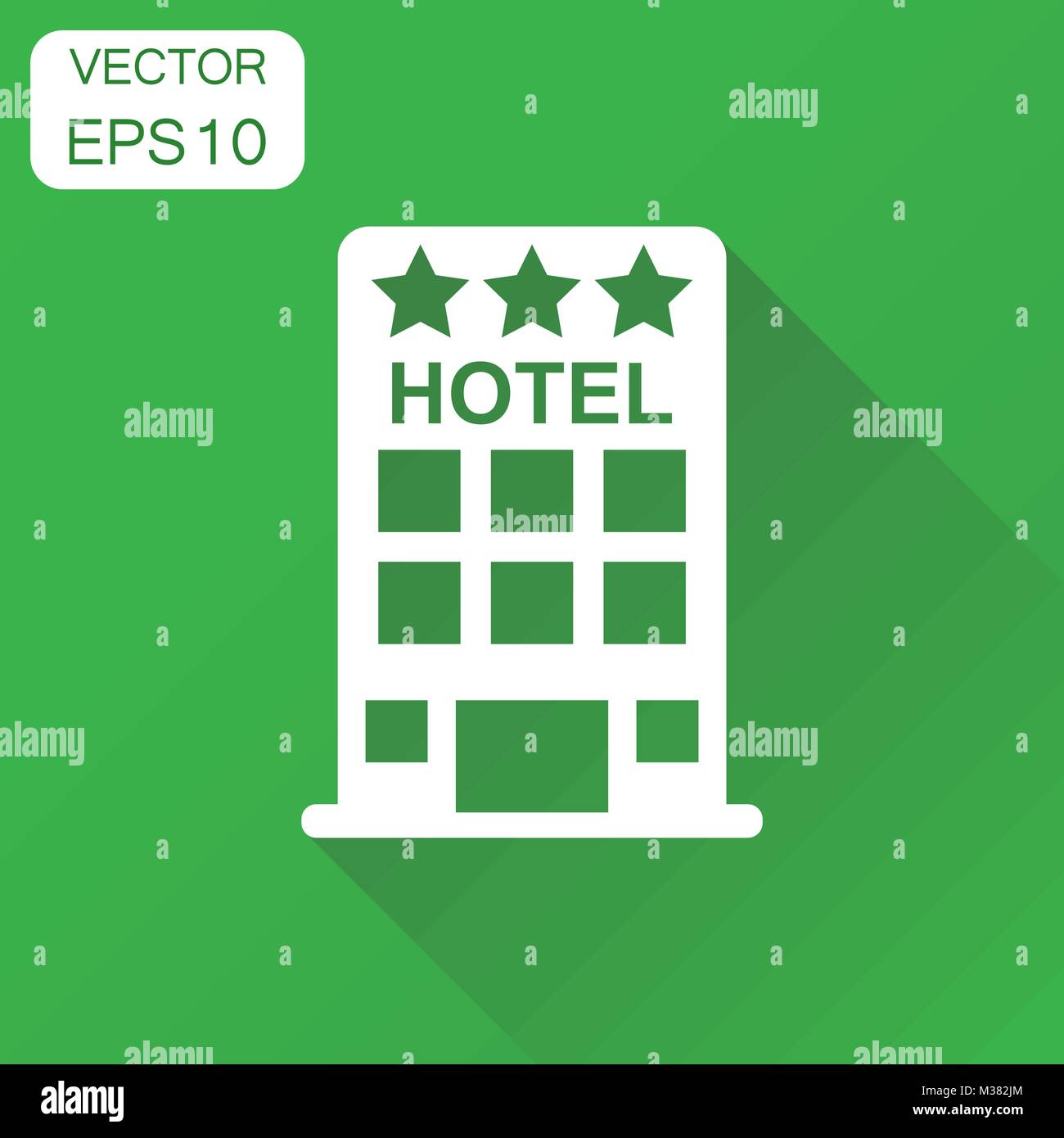 Hotel Icon. Business Concept Hotel Piktogramm. Vector Illustration auf grünem Hintergrund mit langen Schatten. Stock Vektor