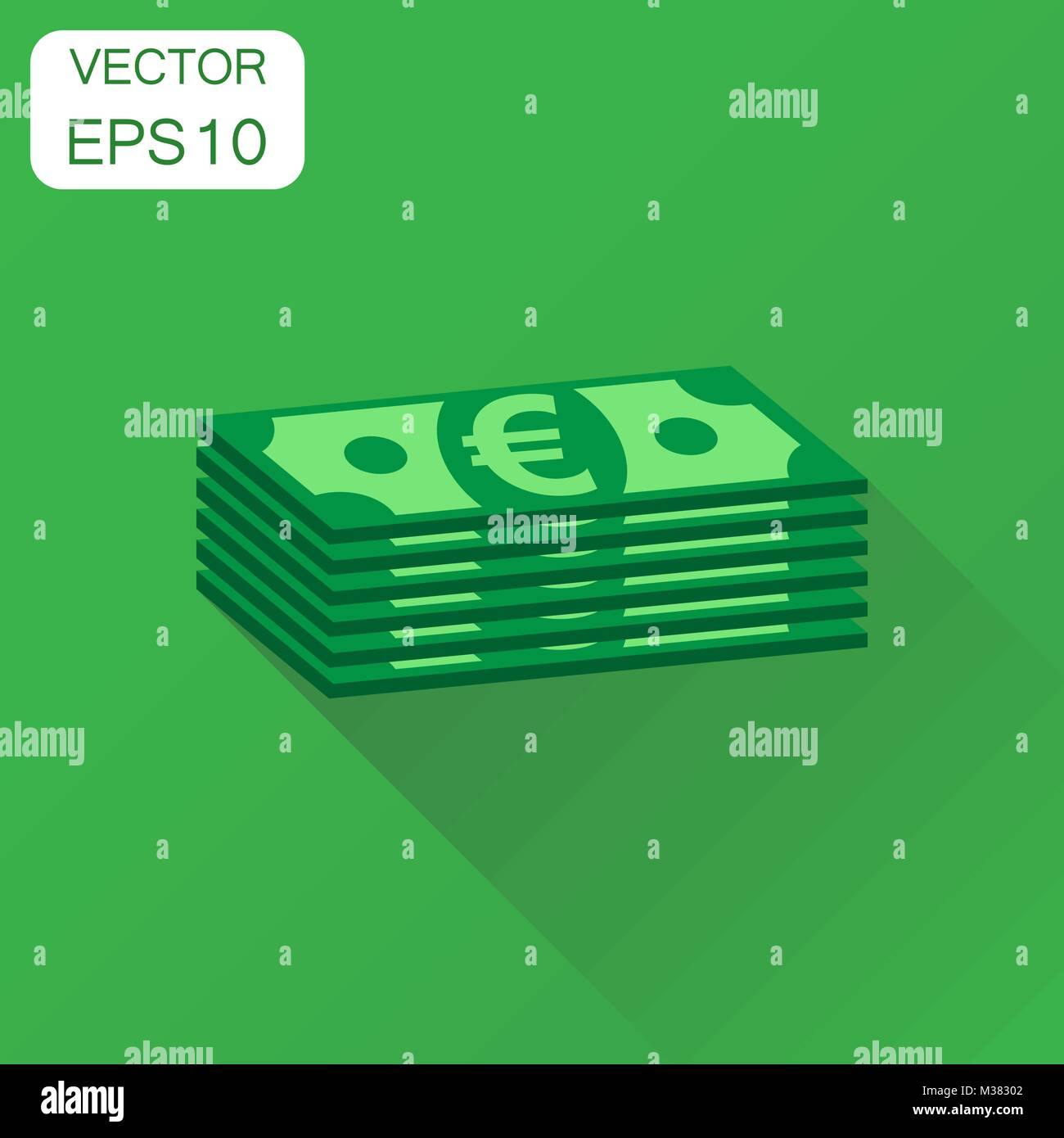 Stapel von Euro Symbol. Geschäftskonzept euro Geld Piktogramm. Vector Illustration auf grünem Hintergrund mit langen Schatten. Stock Vektor