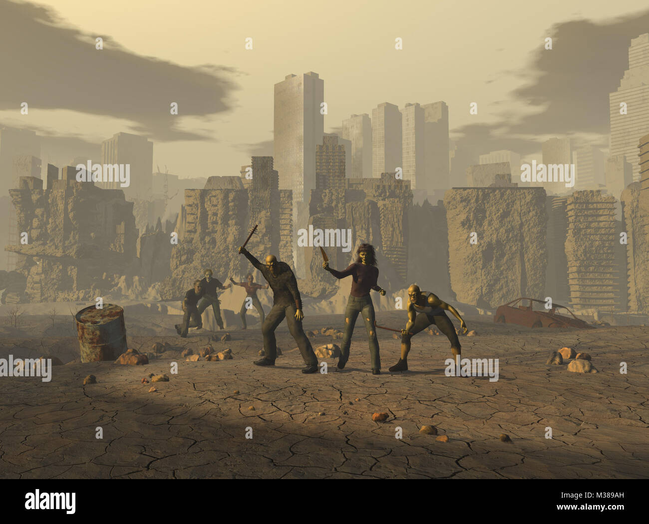 Mutanten in einer post-apokalyptischen Landschaft Stockfoto