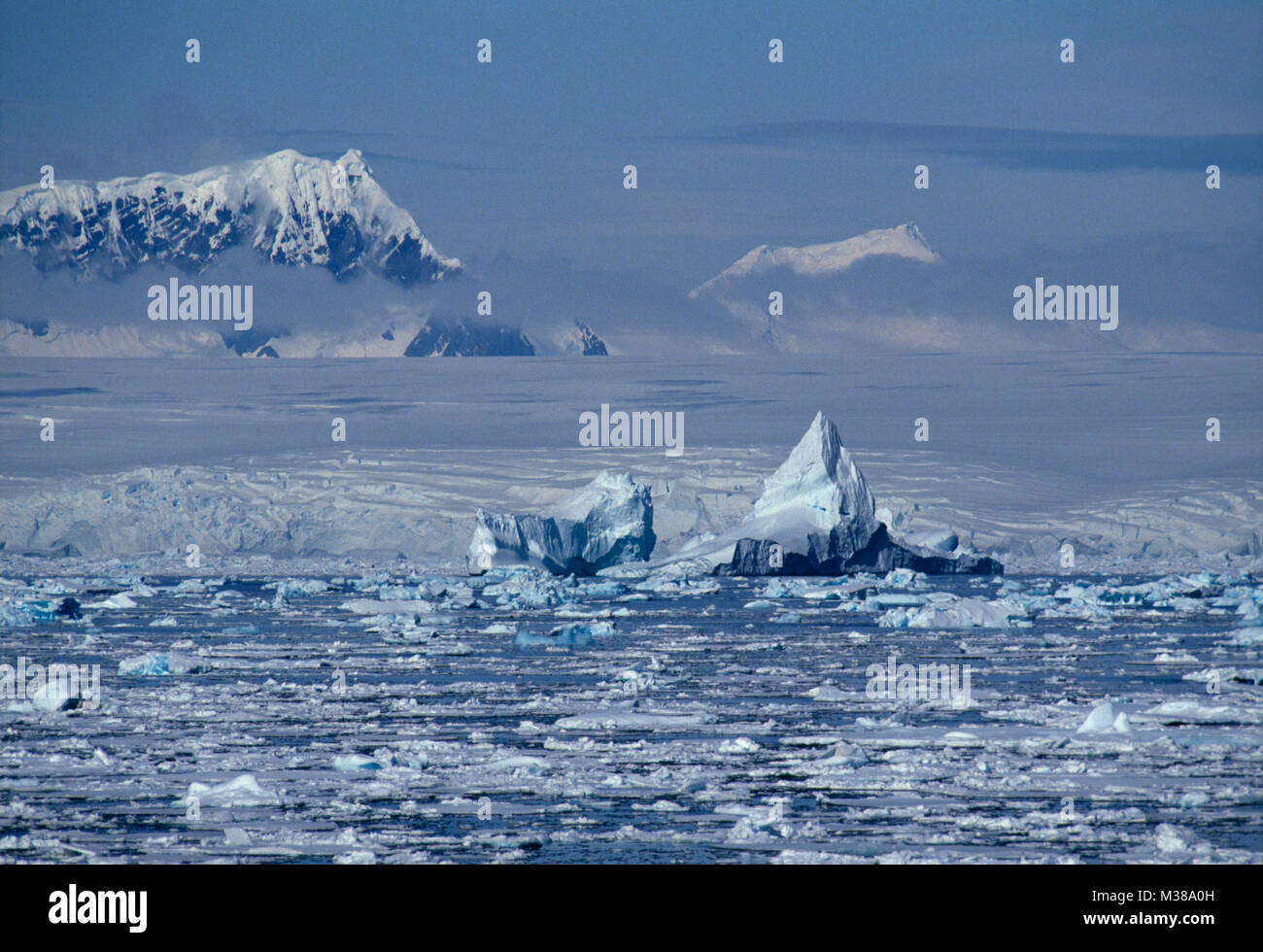 Der Antarktis. Landschaft der schwimmende Eisberge und Packeis. Stockfoto