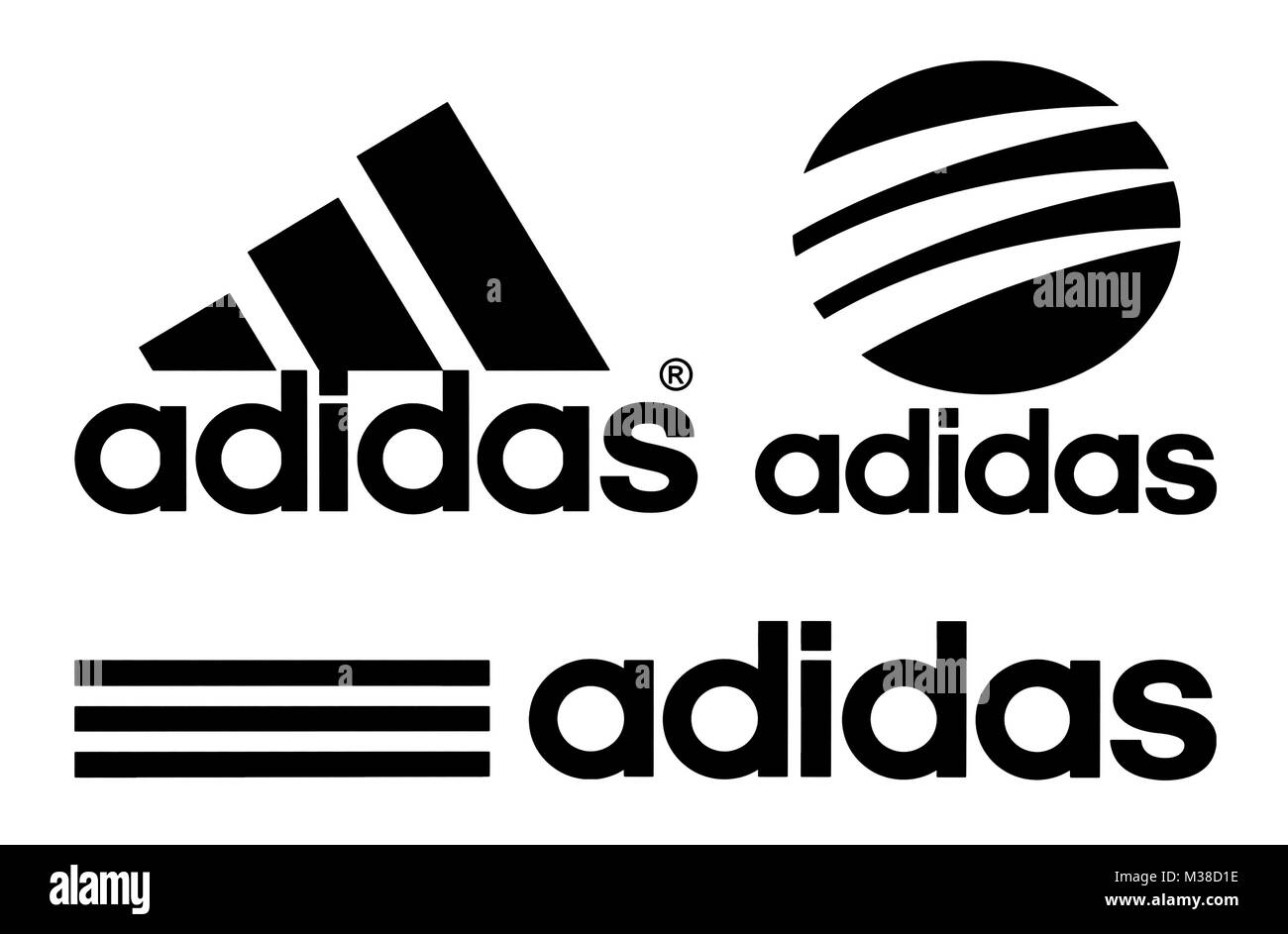 Kiew, Ukraine - Oktober 27, 2017: Sammlung von Adidas Logos auf weißem  Papier gedruckt. Adidas ist ein deutscher multinationaler Konzern, dass  Designs und ma Stockfotografie - Alamy