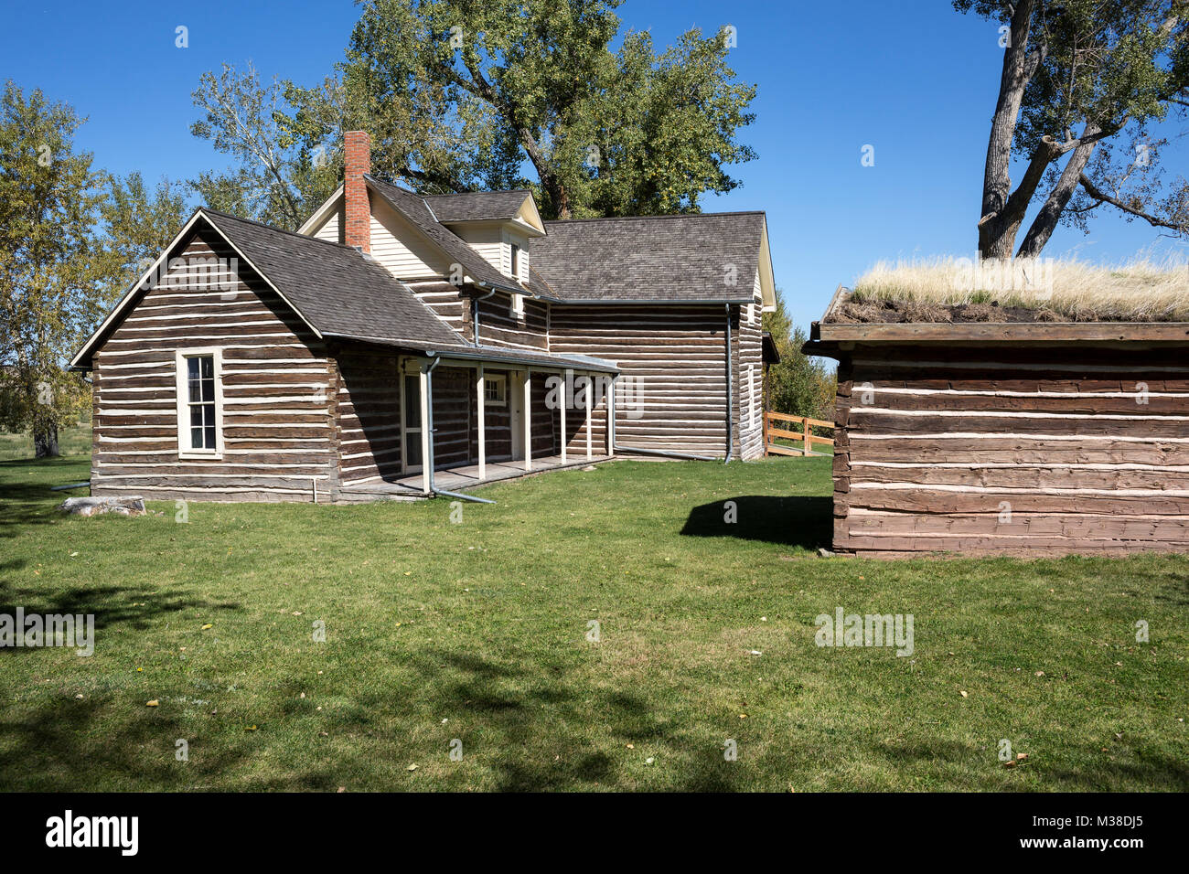 MT 00101-00 ... MONTANA-House bei Chief viel Coups State Park auf yjr Crow Indian Reservation. Stockfoto