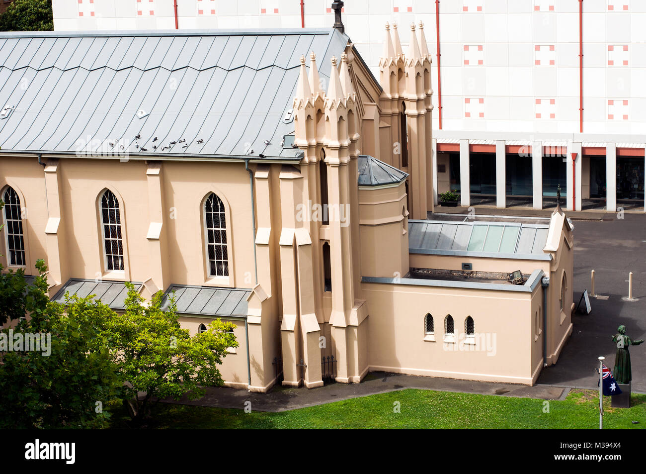 Luftaufnahme des Hl. Franziskus Katholische Kirche, Ecke Lonsdale und Elizabeth Street, Melbourne, Australien Stockfoto