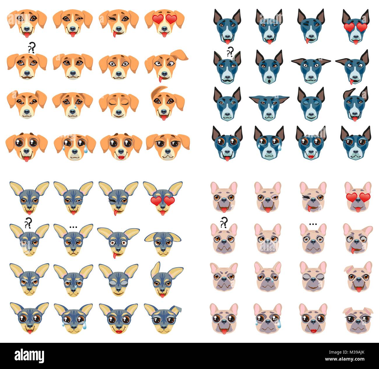 Unterschiedliche Rassen von Hunden Emoji Emoticon Ausdruck Stock Vektor