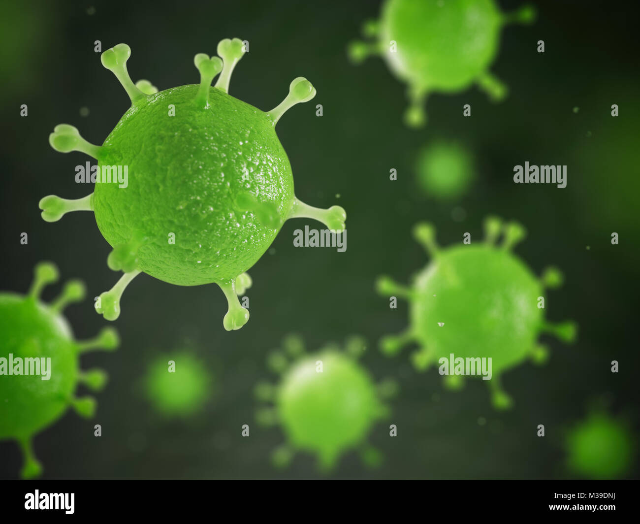 Humanpathogenen Viren und Bakterien unter dem Mikroskop. Viruserkrankung. 3D-Darstellung Stockfoto