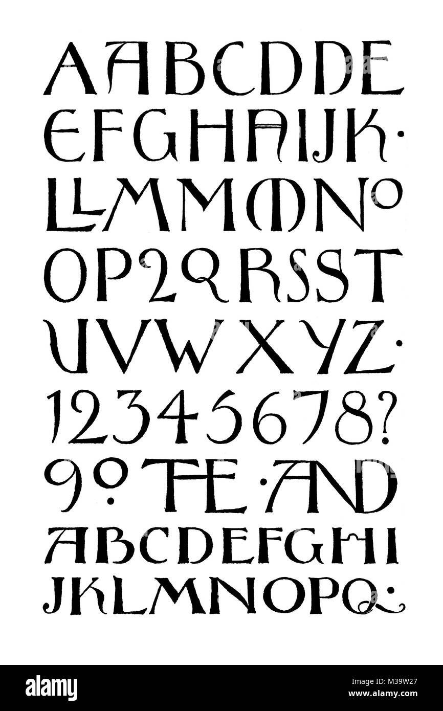 Kunst und Handwerk Alphabet, vom Architekten Charles Annesley Voysey von 1895 Das Studio einer illustrierten Zeitschrift für Bildende und Angewandte Kunst Stockfoto