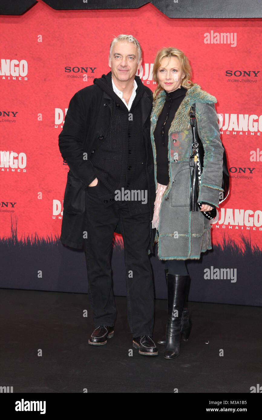 Christoph M.Ohrt & Dana Golombek, Premiere Django Unchained, Sony Center Berlin, 08.01.2013 Stockfoto