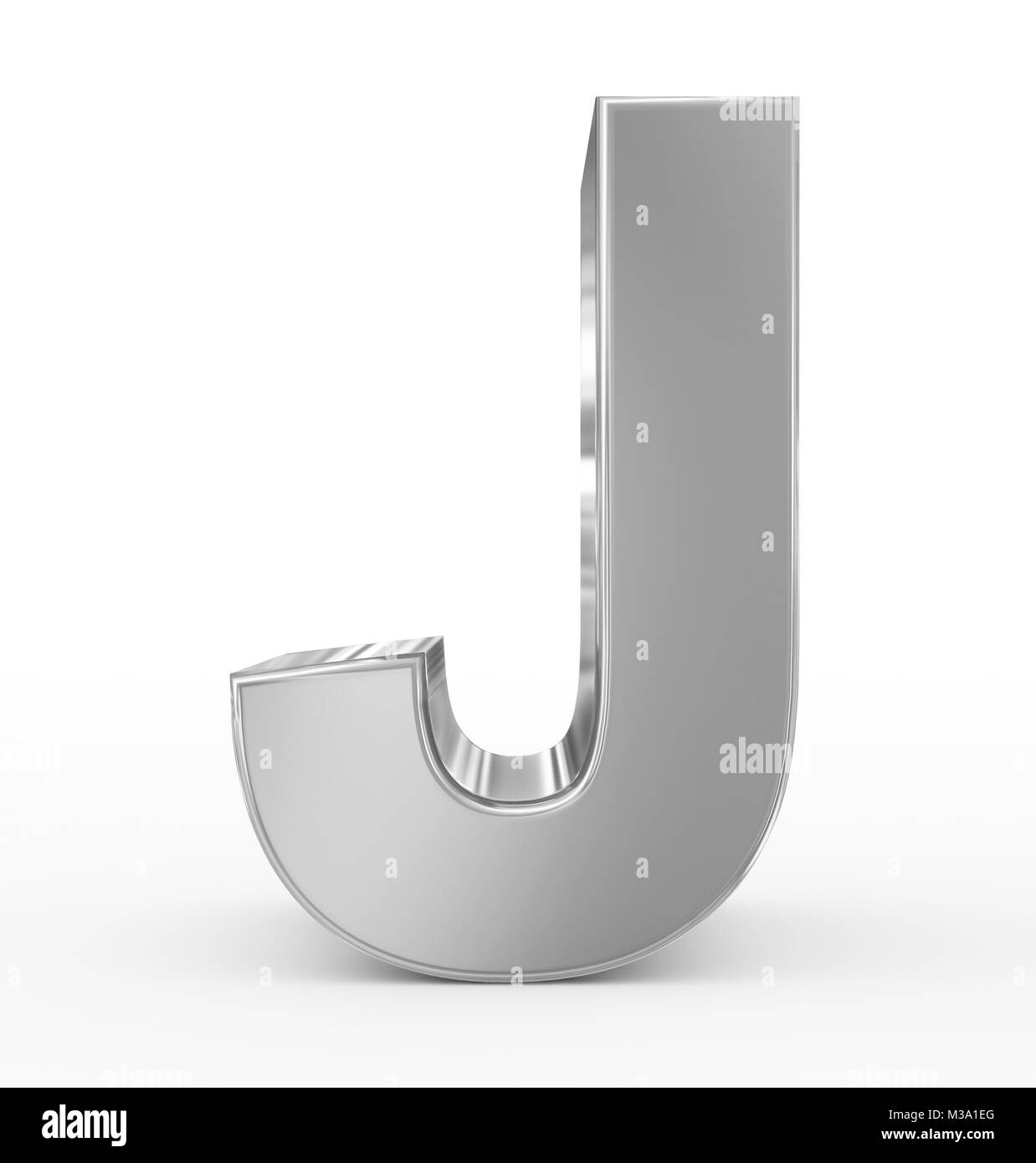 Buchstabe J3d Silber auf Weiß isoliert - 3D-Rendering Stockfoto