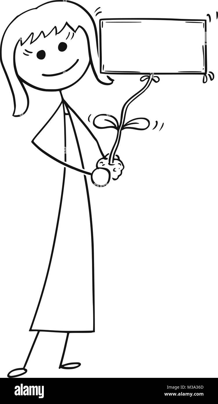 Cartoon von Geschäftsfrau mit Anlage als leeres Zeichen in der Hand Stock Vektor