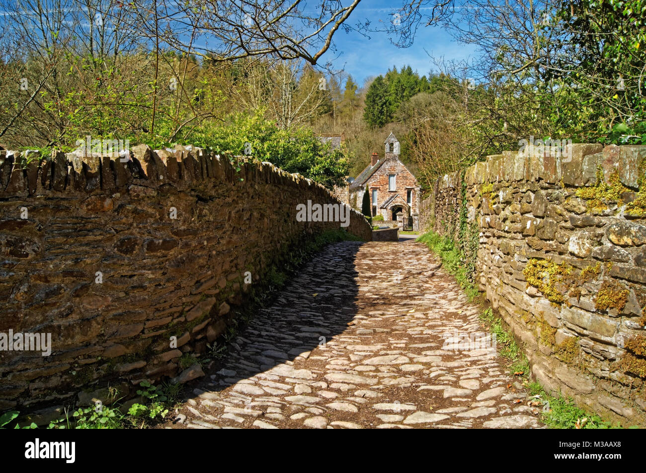 UK, Somerset, Exmoor, Bury mittelalterlichen Packesel Brücke über den Fluss Haddeo Stockfoto