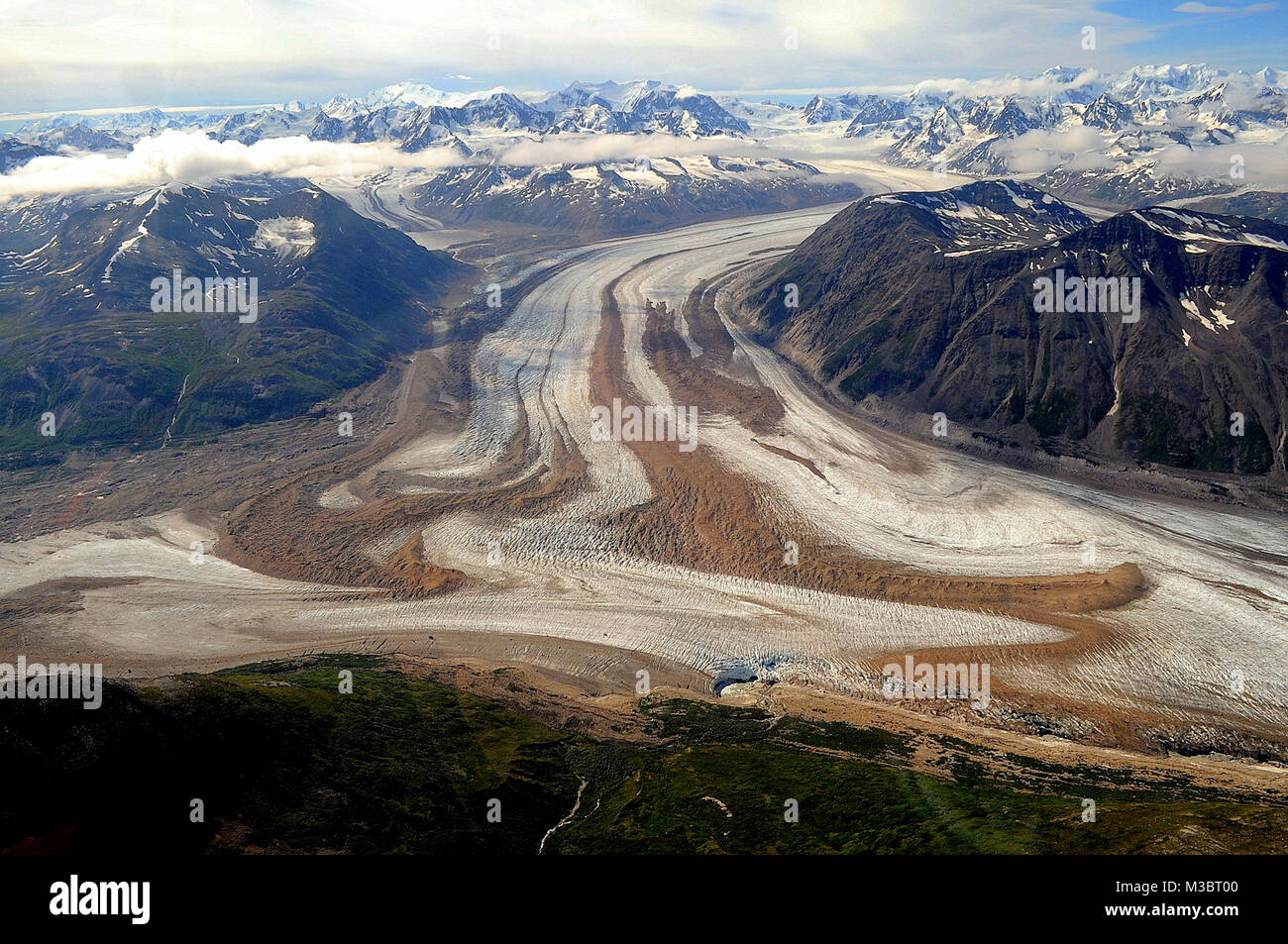 Bremner Gletscher und Tana lobe Blick nach Süden. Mt. Stellar (links) und Mount Hawkins (rechts) Stockfoto