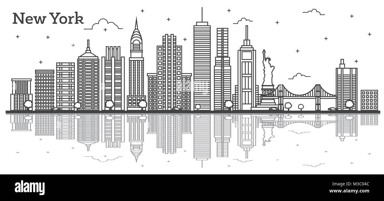 Umrisse New York Usa Skyline Der Stadt Mit Modernen Gebauden Isoliert Auf Weiss Vector Illustration New York Cityscape Mit Sehenswurdigkeiten Mit Reflexionen Stock Vektorgrafik Alamy
