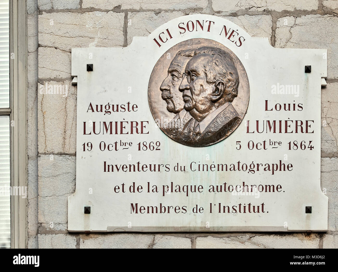 Haus der Brüder Lumière Plakette. Besançon. Bourgogne-Franche-Comte. Frankreich. Stockfoto
