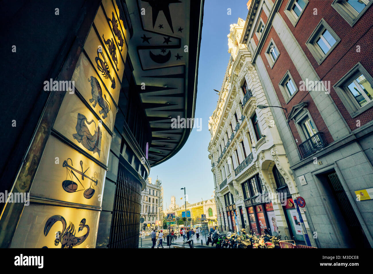 Low angle view of Gran Via Street. Madrid. Spain. Stockfoto