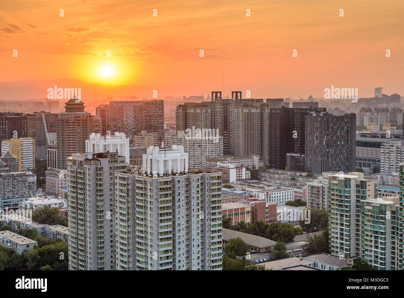 Peking, China Stadtbild bei Sonnenuntergang. Stockfoto