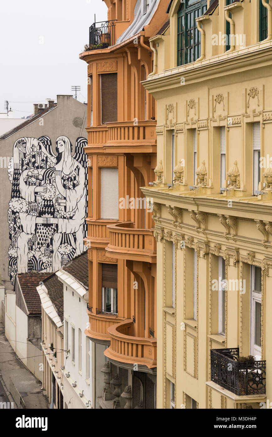 La Santa del Belgrado Wandbild auf karadjordjeva Straße in Belgrad, Serbien. Stockfoto