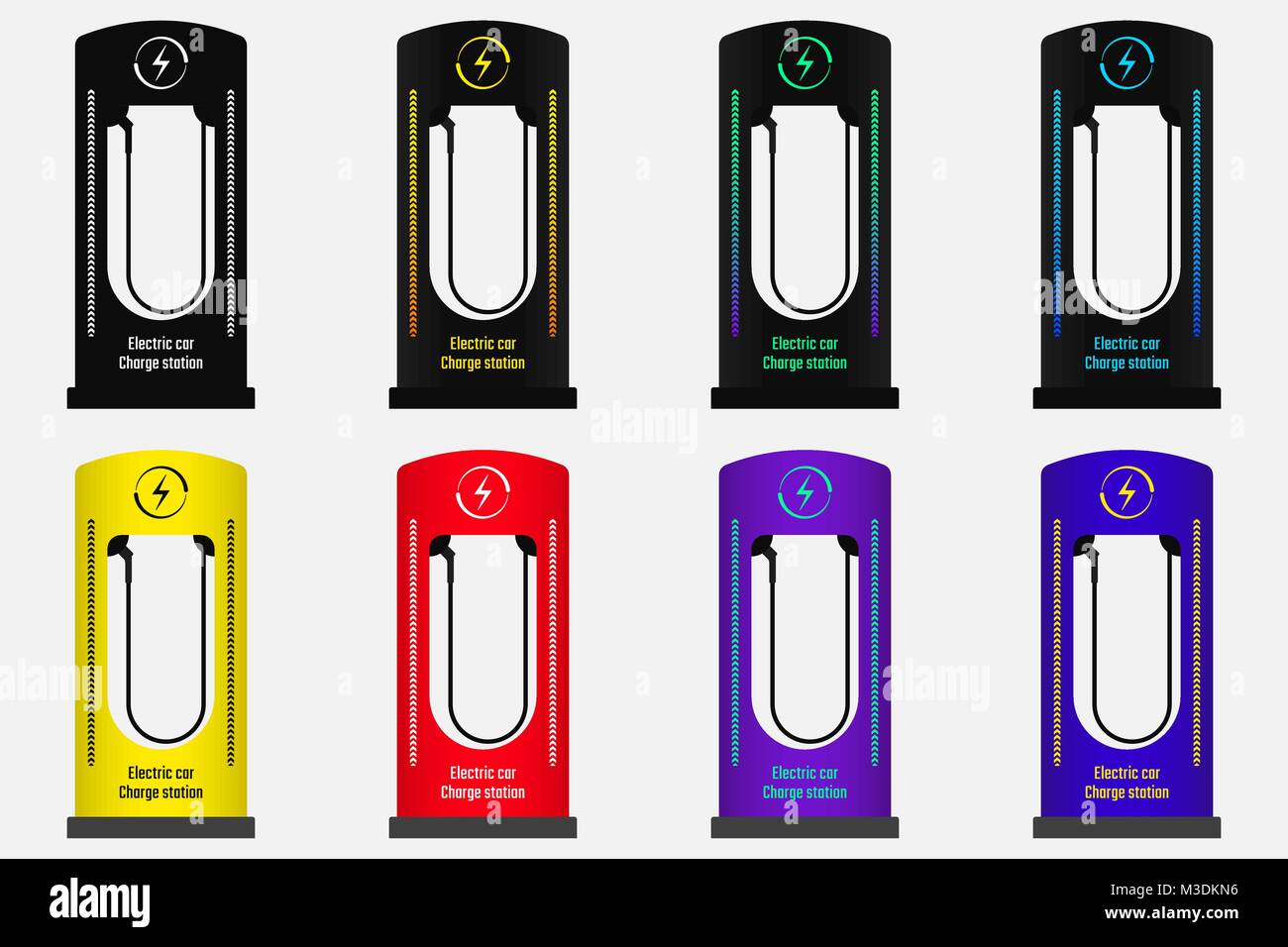 Ladestation für Elektroautos. Vector Illustration der elektrischen Ladung Station in verschiedenen Farben. Version 1 Stock Vektor