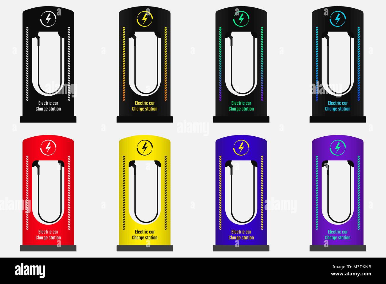 Ladestation für Elektroautos. Vector Illustration der elektrischen Ladung Station in verschiedenen Farben. Version 2 Stock Vektor